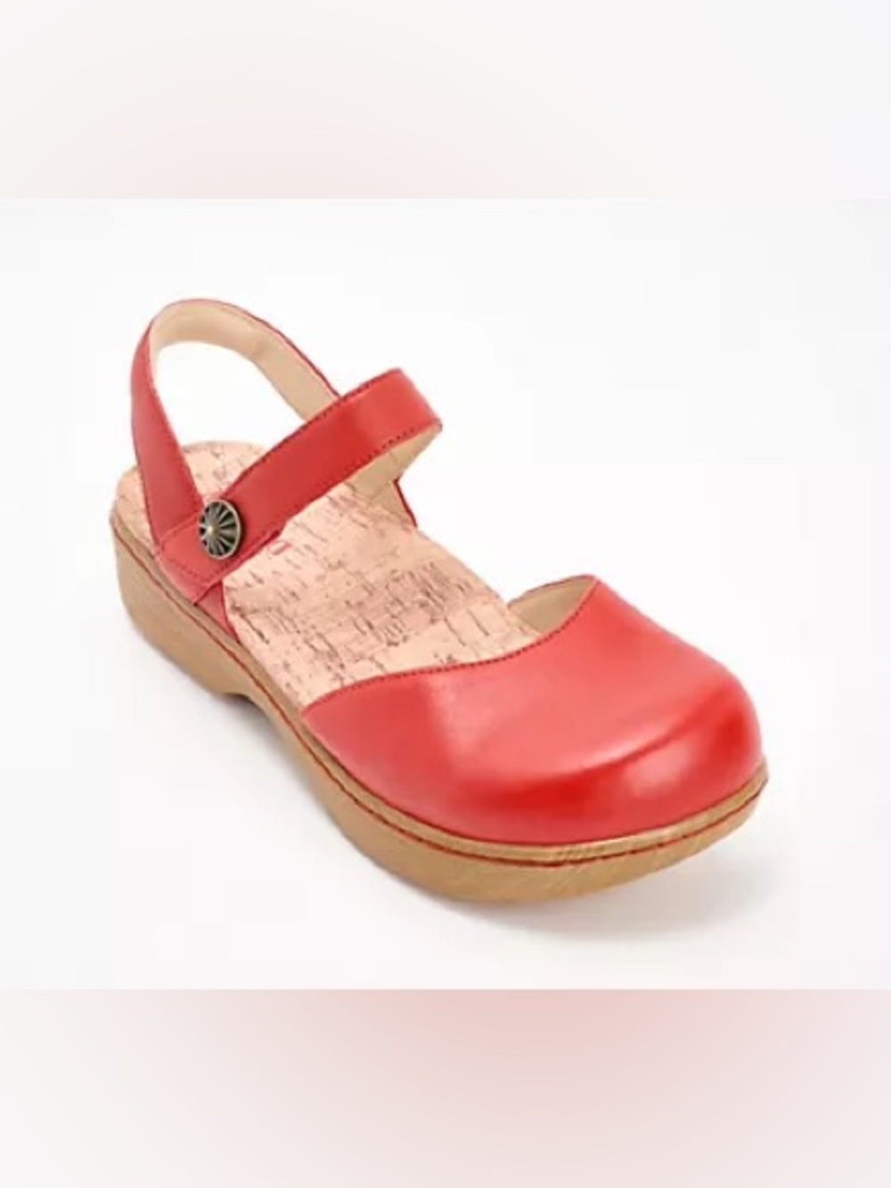 Alegria Red Leather Adjustable Comfort Opal Clog Slingback Wedge Sandals - Picture 9 of 16